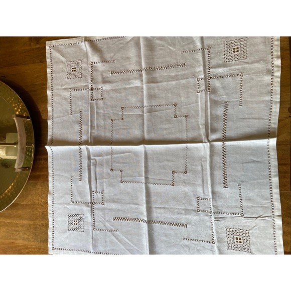 unbranded Other - Vtg Square Tablecloth 31x32 White Lace Detail Insets Tea Party Cottagecore